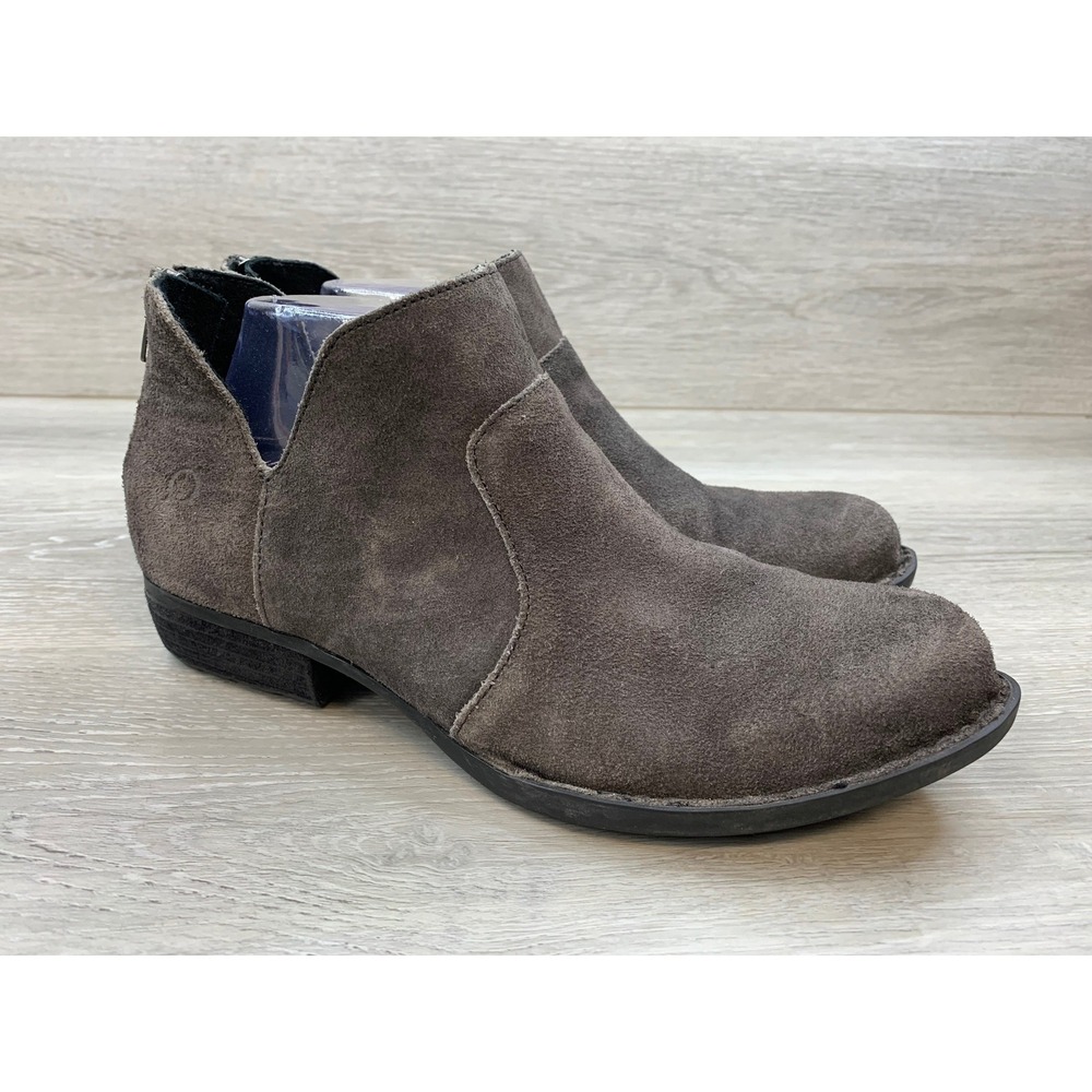 Born Kerri Women's Brown Suede Ankle Boots V-Cutout Back Zip Booties 9 Shoes